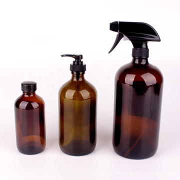 8oz 16oz 1000ml Empty Amber Glass Bottles with Black Lotion Pumps